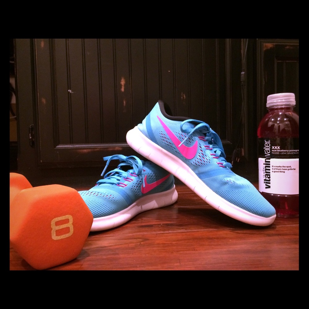 Electric blue Nike free running shoes